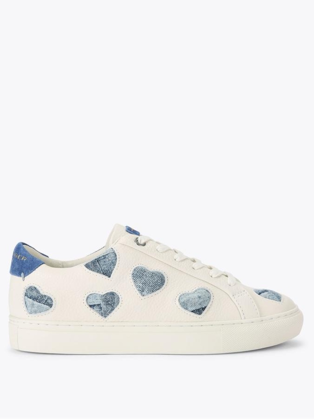 Kurt Geiger Cream Sneakers with Blue Denim Heart Accents